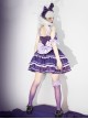 Purple Sexy Metal Zipper Design Three-Layer Pleated Hem Bow Knots Decoration JSK Classic Lolita Dress Set