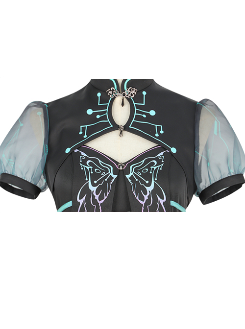 Tech Punk Style Colorful Butterfly Print Design Metal Buckle Decoration Lolita Dress Set