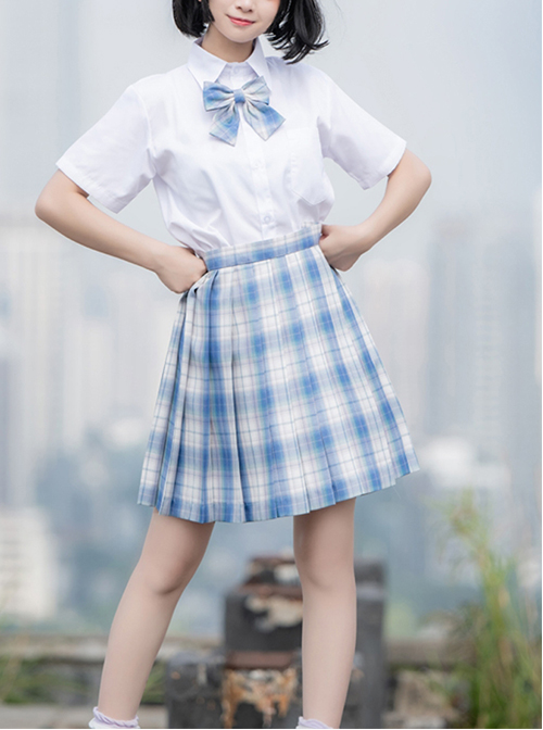 Hydrangea Series Classic Blue-Purple Plaid Simple High Waist A Version Pleated JK A-Shape Short Skirt