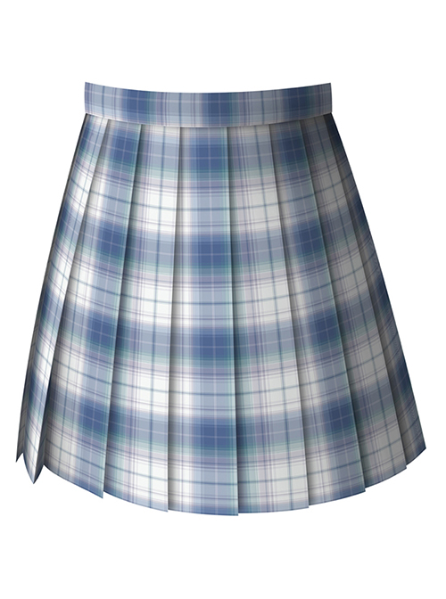 Hydrangea Series Classic Blue-Purple Plaid Simple High Waist A Version Pleated JK A-Shape Short Skirt