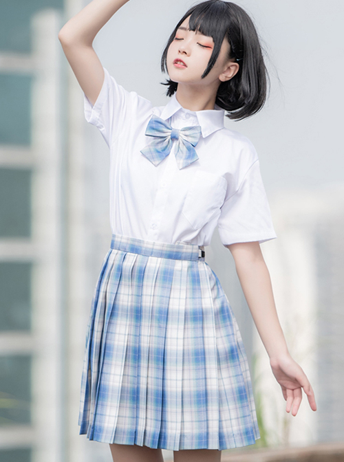 Hydrangea Series Classic Blue-Purple Plaid Simple High Waist A Version Pleated JK A-Shape Short Skirt