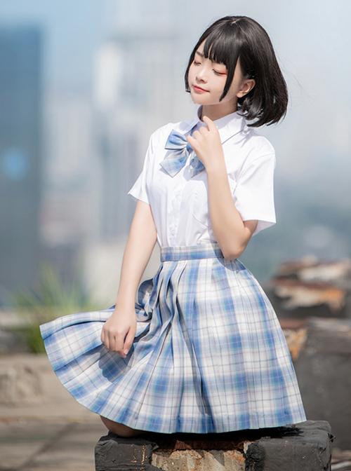 Hydrangea Series Classic Blue-Purple Plaid Simple High Waist A Version Pleated JK A-Shape Short Skirt