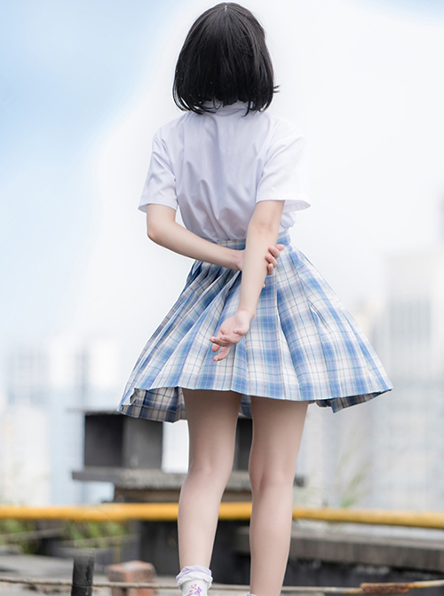 Hydrangea Series Classic Blue-Purple Plaid Simple High Waist A Version Pleated JK A-Shape Short Skirt