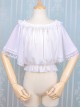 Pure White Simple Pleated Lace Shrinking Ruffle At Hem Mid-Sleeves Classic Lolita Short Blouse