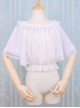 Pure White Simple Pleated Lace Shrinking Ruffle At Hem Mid-Sleeves Classic Lolita Short Blouse