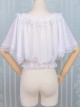 Pure White Simple Pleated Lace Shrinking Ruffle At Hem Mid-Sleeves Classic Lolita Short Blouse