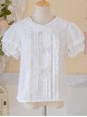 Cute Doll Neckline Court Style Pleated Lace Decoration Puff Sleeves Classic Lolita White Blouse 