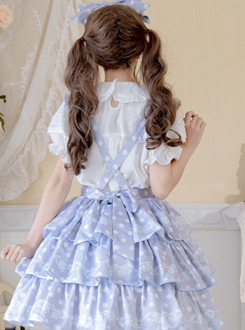 Cute Doll Neckline Court Style Pleated Lace Decoration Puff Sleeves Classic Lolita White Blouse 