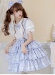 Classic Lolita SK White Polka Dot Design Three-Layer Pleated Hem Bow Knots Print Strap Skirt