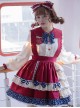 Fruity Bear Series Cute Bow Knots Decoration Polka Dot Hem Sweet Lolita Pleated Strap Skirt Matching Doll Collar Shirt