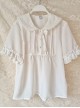 White Chiffon Doll Neckline Pleated Ruffle Detachable Long Sleeves Classic Lolita Shirt