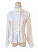 Classic Lolita Pleated Ruffle Stand Collar Bow Knots Decoration Long Sleeves White Shirt