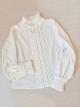 Classic Lolita Pleated Ruffle Stand Collar Bow Knots Decoration Long Sleeves White Shirt