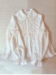 Cute Doll Neckline Hem Pleated Ruffle Simple White Cotton Classic Lolita Thickened Long Sleeve Shirt