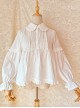 Cute Doll Neckline Hem Pleated Ruffle Simple White Cotton Classic Lolita Thickened Long Sleeve Shirt