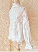 Cute Doll Neckline Hem Pleated Ruffle Simple White Cotton Classic Lolita Thickened Long Sleeve Shirt