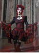 Hades Banquet Series Reddish Black Jacquard Design Lace Bow Knots Decoration Gothic Lolita Puffy Skirt