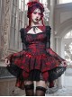 Hades Banquet Series Reddish Black Jacquard Design Lace Bow Knots Decoration Gothic Lolita Puffy Skirt