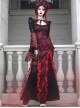 Gothic Hades Banquet Series Red Chiffon Wavy Pleats Decoration Sexy Jacquard Design Fishtail Skirt