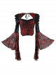 Gothic Hades Banquet Series Embossed Jacquard Embroidery Lace Strap Design Big Bell Sleeves Top