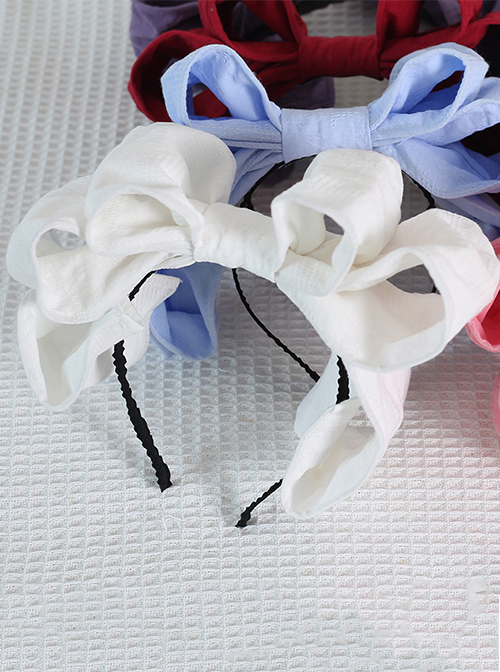 Japanese Style Cotton Sweet Twill Large Bow Decoration Classic Lolita KC Headband Headgear