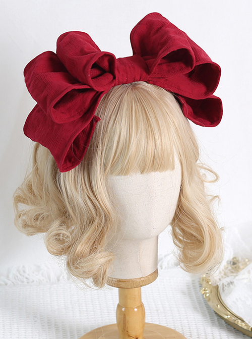 Japanese Style Cotton Sweet Twill Large Bow Decoration Classic Lolita KC Headband Headgear