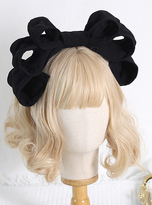 Japanese Style Cotton Sweet Twill Large Bow Decoration Classic Lolita KC Headband Headgear