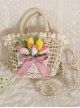 Tulip Lace Garden-Style Bow Knot Decoration Classic Lolita Straw Weave Bag