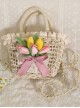 Tulip Lace Garden-Style Bow Knot Decoration Classic Lolita Straw Weave Bag