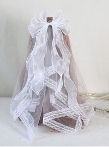 Japanese Style Mesh Classic Lolita Solid Color Flower Wedding Veil Bow Decoration Headdress