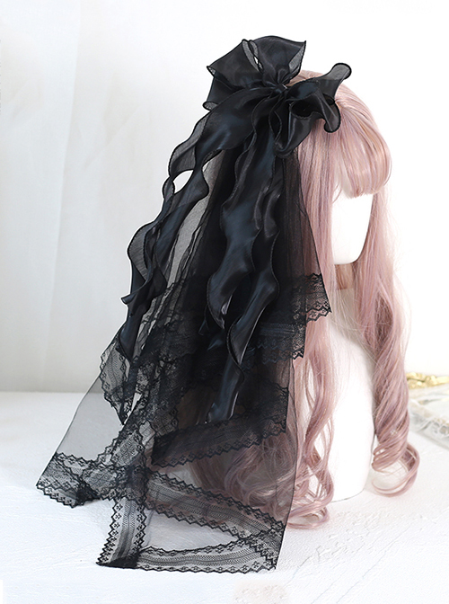 Japanese Style Mesh Classic Lolita Solid Color Flower Wedding Veil Bow Decoration Headdress