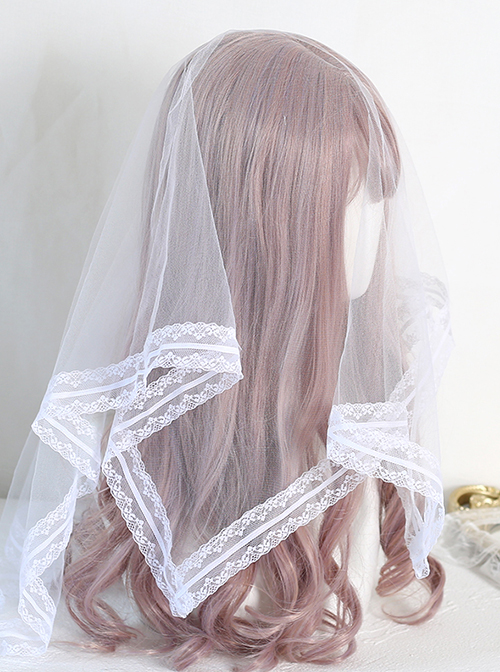 Japanese Style Mesh Classic Lolita Solid Color Flower Wedding Veil Bow Decoration Headdress