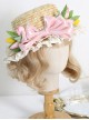 Pink Tulip Lace Bow Knot Decoration Classic Lolita Summer Shade Elegant Straw Adult Woven Hat