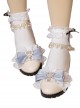 Daily Soft Cute Ruched Lace Bow Knot Trim Pearl Pendant Heart Metal Classic Lolita Chunky Heels
