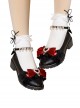 Daily Soft Cute Ruched Lace Bow Knot Trim Pearl Pendant Heart Metal Classic Lolita Chunky Heels