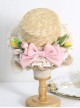 Children Pink Tulip Lace Bow Knot Decoration Classic Lolita Summer Shade Elegant Straw Woven Hat