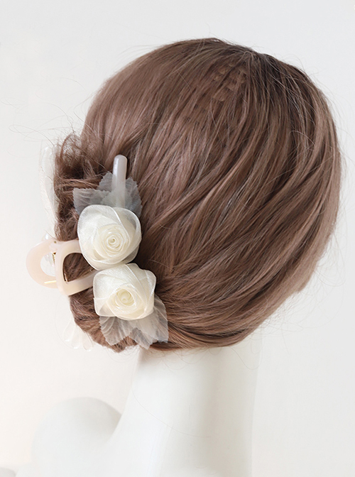 French Simplicity Tulle Roses Bow Knot Decoration Classic Lolita Hairpin Headwear