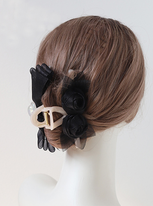 French Simplicity Tulle Roses Bow Knot Decoration Classic Lolita Hairpin Headwear