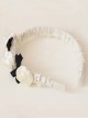 Retro French Satin Fabric Pleated White Rose Shape Sweet Black Bow Knots Decoration Classic Lolita Wide-Brimmed Headband