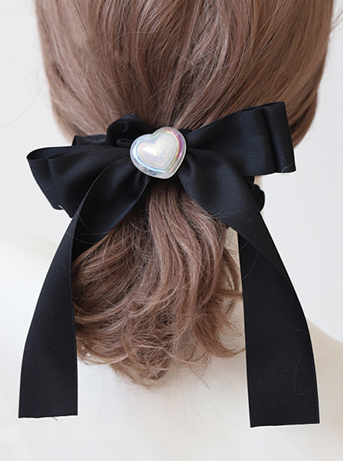 Classic Lolita Simple Solid Color Vintage French Pleated Pearl Bow Knot Decoration Hair Ring Headgear