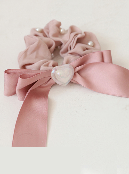 Classic Lolita Simple Solid Color Vintage French Pleated Pearl Bow Knot Decoration Hair Ring Headgear