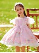 Cute Cartoon Pattern Print Pink Pleated Ruffle Chiffon Flying Sleeve Design Bow Knot Decoration Classic Lolita Kid Princess Dress