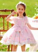Cute Cartoon Pattern Print Pink Pleated Ruffle Chiffon Flying Sleeve Design Bow Knot Decoration Classic Lolita Kid Princess Dress