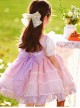 Cute Cartoon Cat Print Decoration Pleated Ruffle Ears Shape Design Chiffon Lace Layered Hem Classic Lolita Big Bow Knot Kid Princess Dress