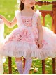 Pink Doll Candy Pattern Print Lace-Ruched Puffed Hem Bow Knot Decoration Classic Lolita Kid Princess Dress