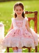 Pink Doll Candy Pattern Print Lace-Ruched Puffed Hem Bow Knot Decoration Classic Lolita Kid Princess Dress