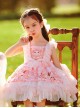 Pink Doll Candy Pattern Print Lace-Ruched Puffed Hem Bow Knot Decoration Classic Lolita Kid Princess Dress