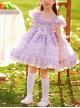 Classic Lolita Pleated Lace Bow Knot White Jacquard Lace Trim Purple Floral Kid Dress