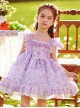 Classic Lolita Pleated Lace Bow Knot White Jacquard Lace Trim Purple Floral Kid Dress