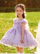 Classic Lolita Pleated Lace Bow Knot White Jacquard Lace Trim Purple Floral Kid Dress